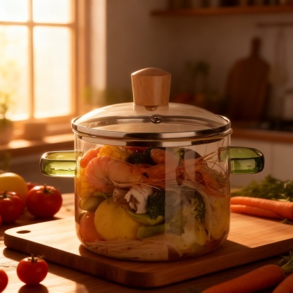 Glass Double-handled Instant Noodle Pot with Lid Small Soup Pot