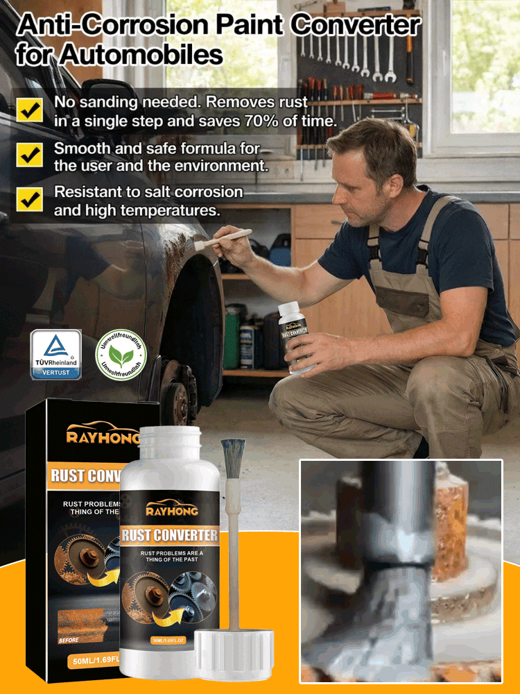 Rust-removing and refurbishing automotive primer converter