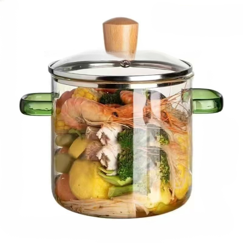 Glass Double-handled Instant Noodle Pot with Lid Small Soup Pot