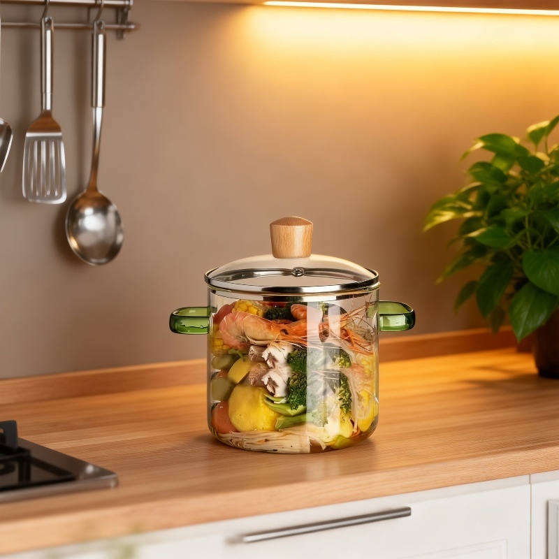 Glass Double-handled Instant Noodle Pot with Lid Small Soup Pot