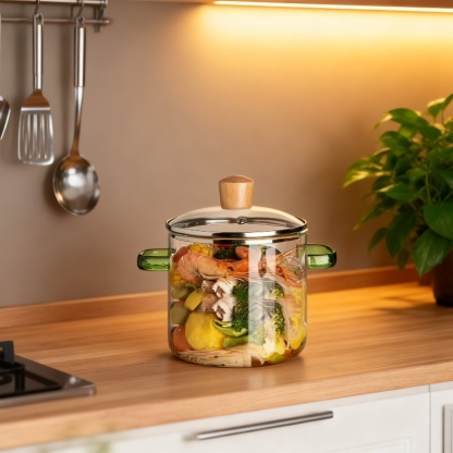 Glass Double-handled Instant Noodle Pot with Lid Small Soup Pot