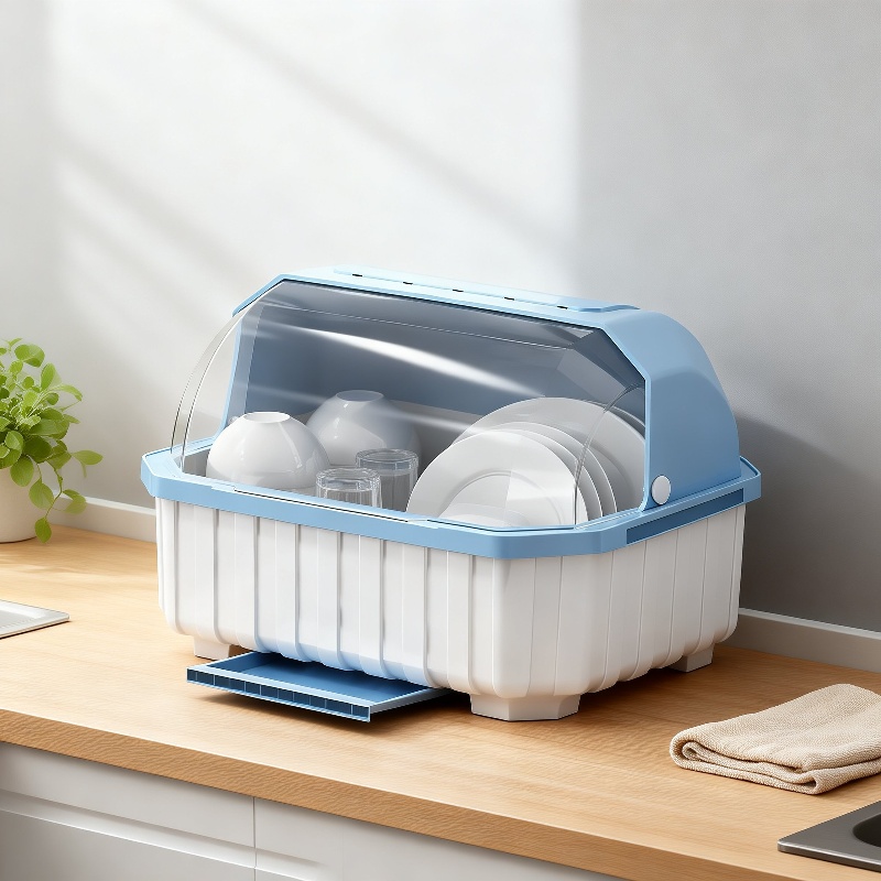 Bowl and Chopsticks Dish Drain Rack with Lid Kitchen Tableware Storage Box