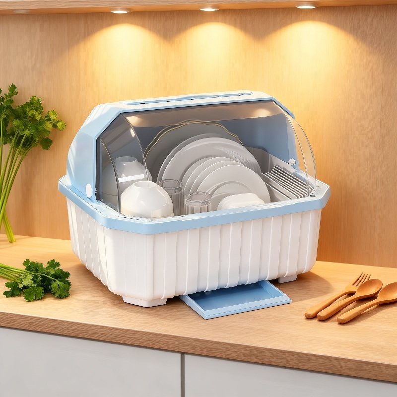 Bowl and Chopsticks Dish Drain Rack with Lid Kitchen Tableware Storage Box