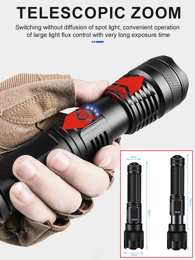 Telescopic zoom power display strong light flashlight
