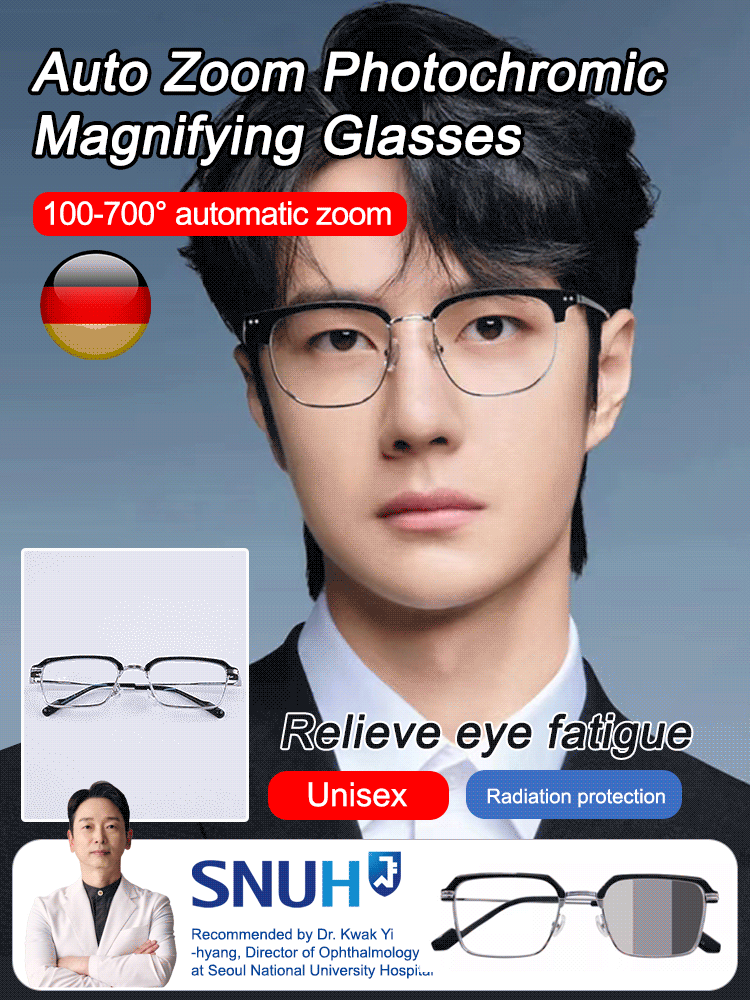 Automatic zoom light-sensitive color-changing blue light blocking reading glasses