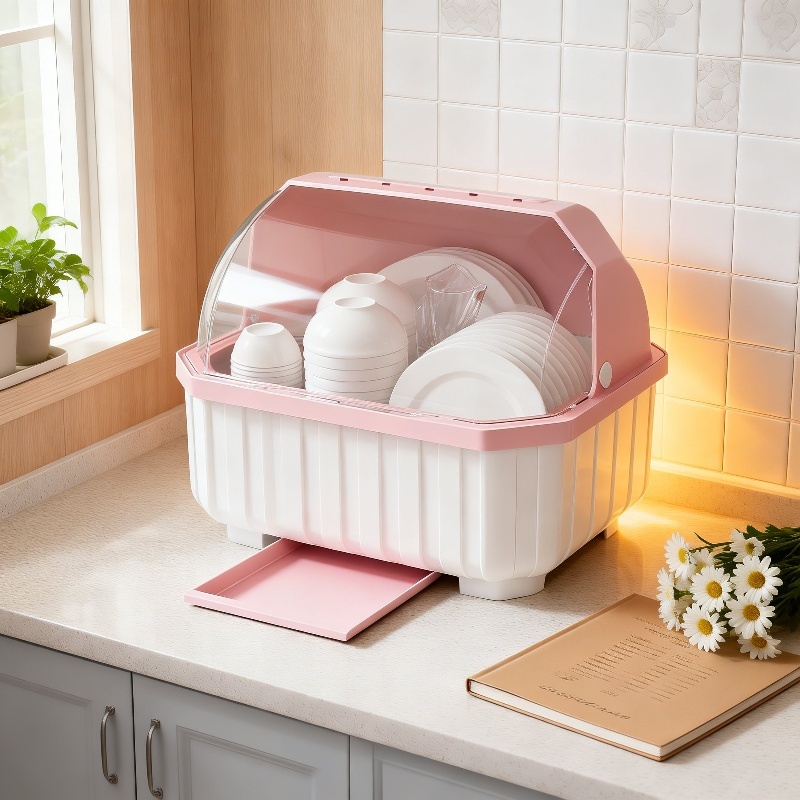 Bowl and Chopsticks Dish Drain Rack with Lid Kitchen Tableware Storage Box