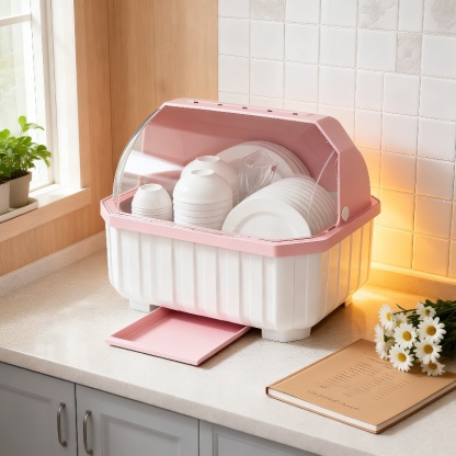 Bowl and Chopsticks Dish Drain Rack with Lid Kitchen Tableware Storage Box