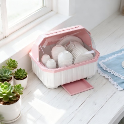 Bowl and Chopsticks Dish Drain Rack with Lid Kitchen Tableware Storage Box