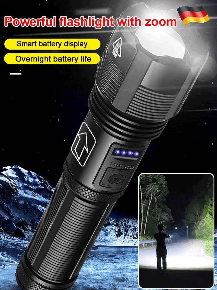 Telescopic zoom power display strong light flashlight