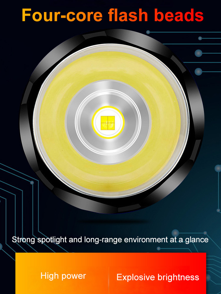 Telescopic zoom power display strong light flashlight