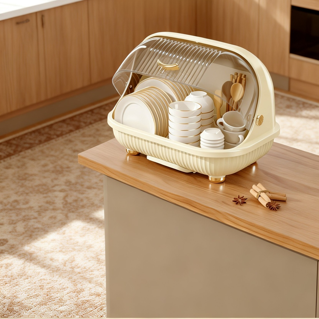 Multipurpose Lidded Kitchen Utensil Storage Draining Box