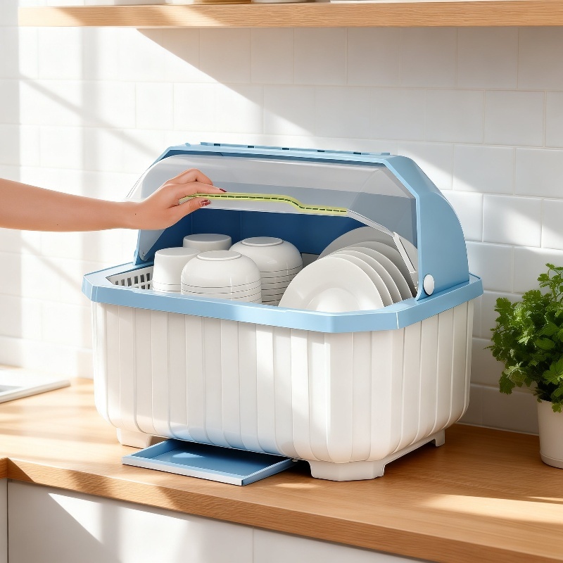 Bowl and Chopsticks Dish Drain Rack with Lid Kitchen Tableware Storage Box