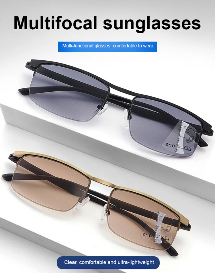Automatic zoom progressive multi-focal dual-purpose sun glasses