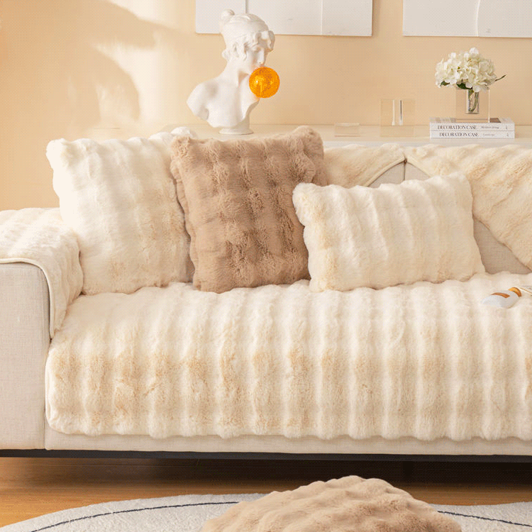 Thick rabbit plush sofa cushion