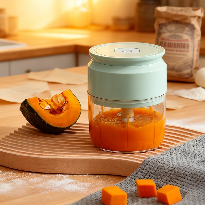 Compact electric garlic pounder with transparent bowl