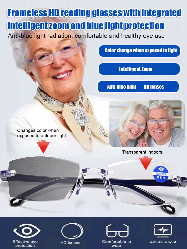 Smart zoom blue light protection HD reading glasses