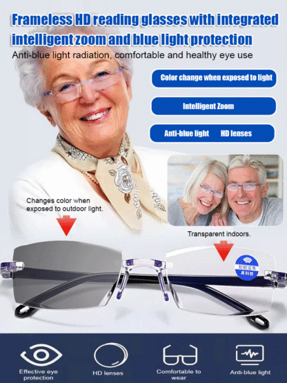Smart zoom blue light protection HD reading glasses