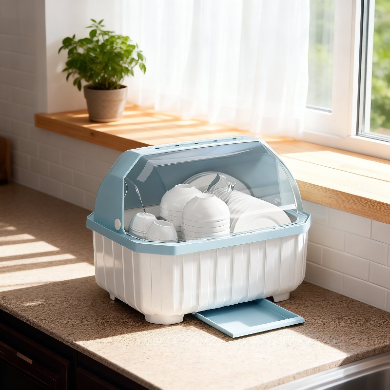 Bowl and Chopsticks Dish Drain Rack with Lid Kitchen Tableware Storage Box