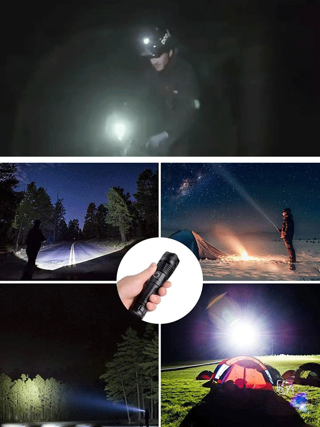 Telescopic zoom power display strong light flashlight