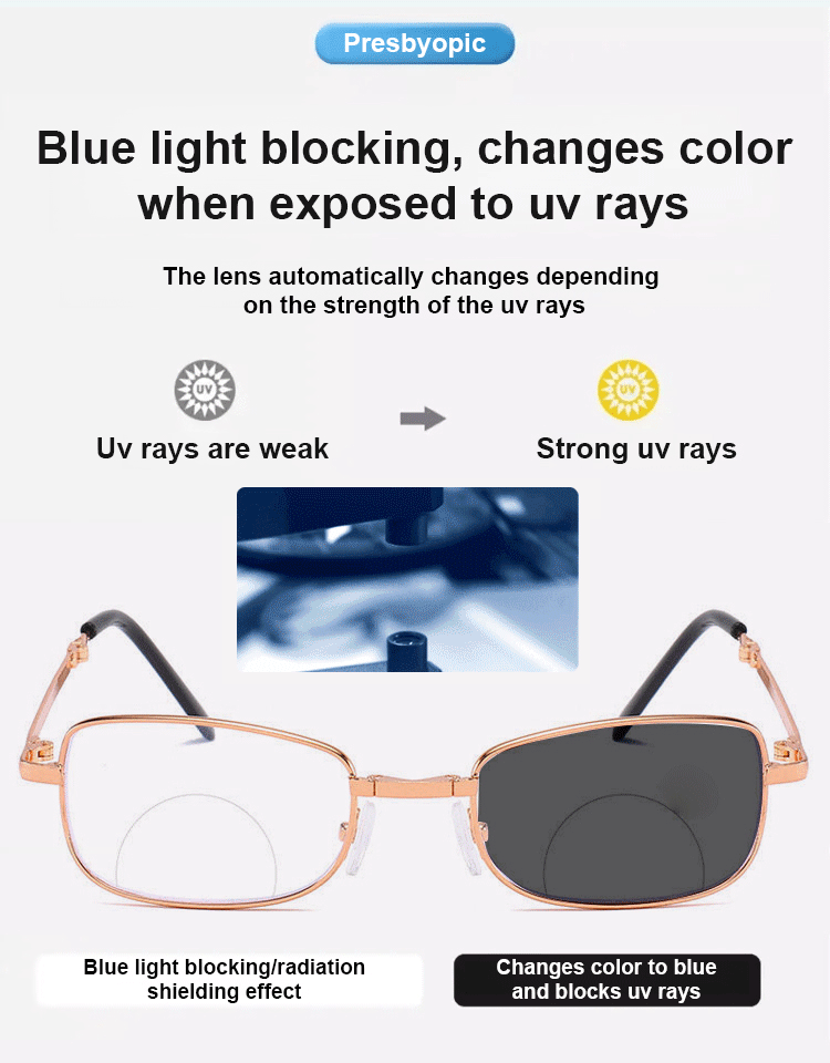 Auto-zoom folding anti-blue light reading glasses