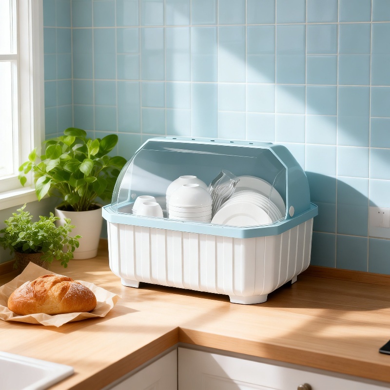 Bowl and Chopsticks Dish Drain Rack with Lid Kitchen Tableware Storage Box