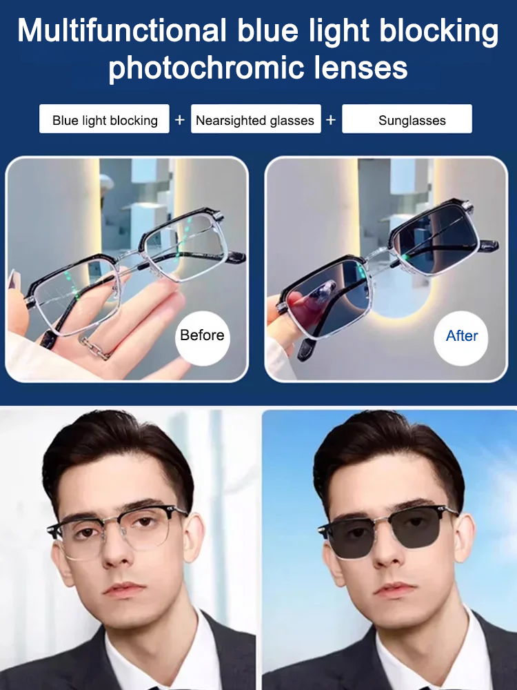 Automatic zoom light-sensitive color-changing blue light blocking reading glasses