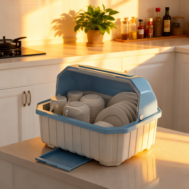 Bowl and Chopsticks Dish Drain Rack with Lid Kitchen Tableware Storage Box