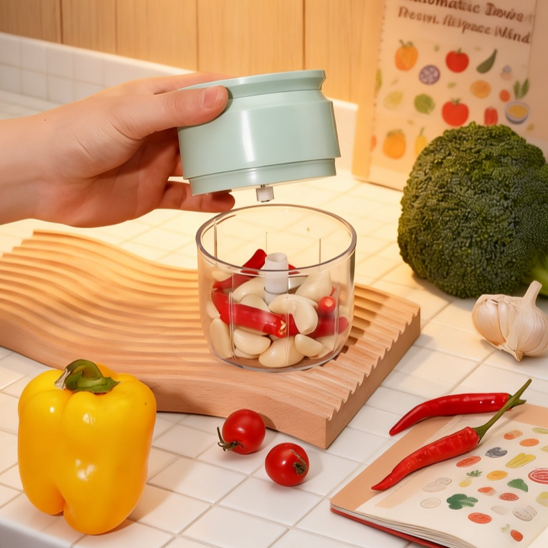 Mini garlic chopper with chopped ingredients