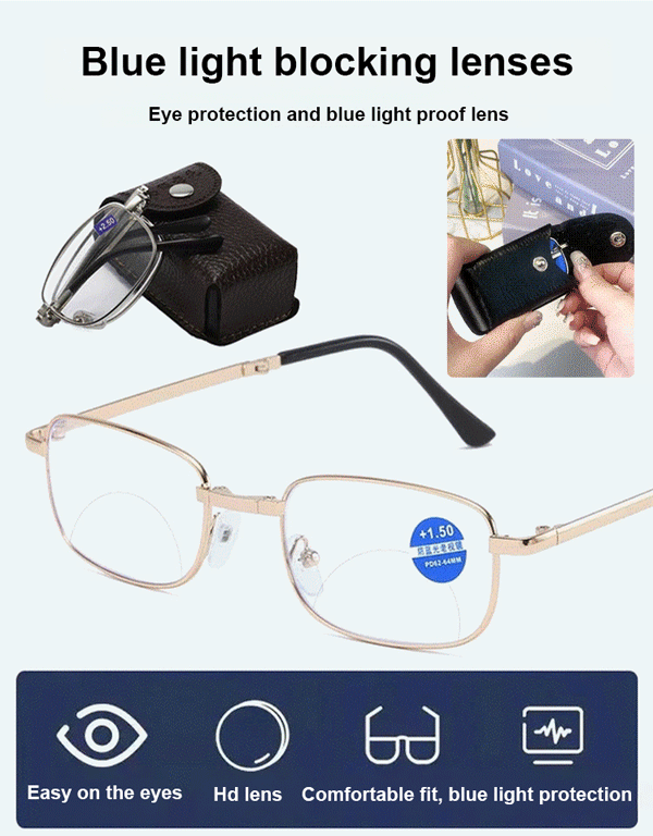 Auto-zoom folding anti-blue light reading glasses