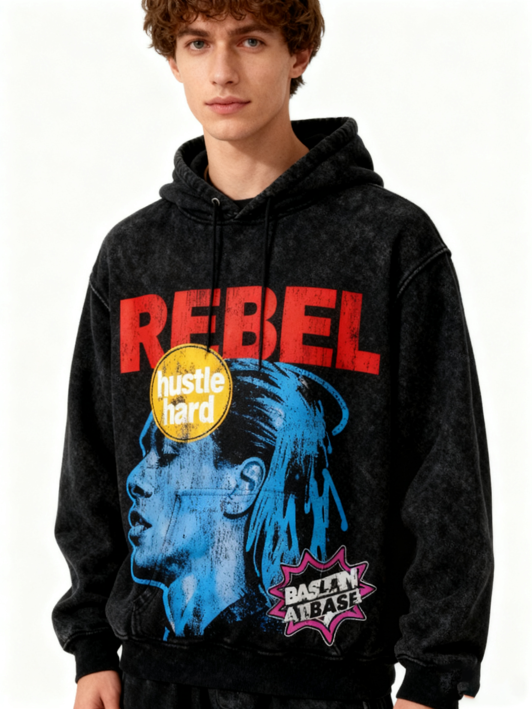 Sopula Vintage Saint Call Me If You Need Love Graphic Washed Oversized Hoodie