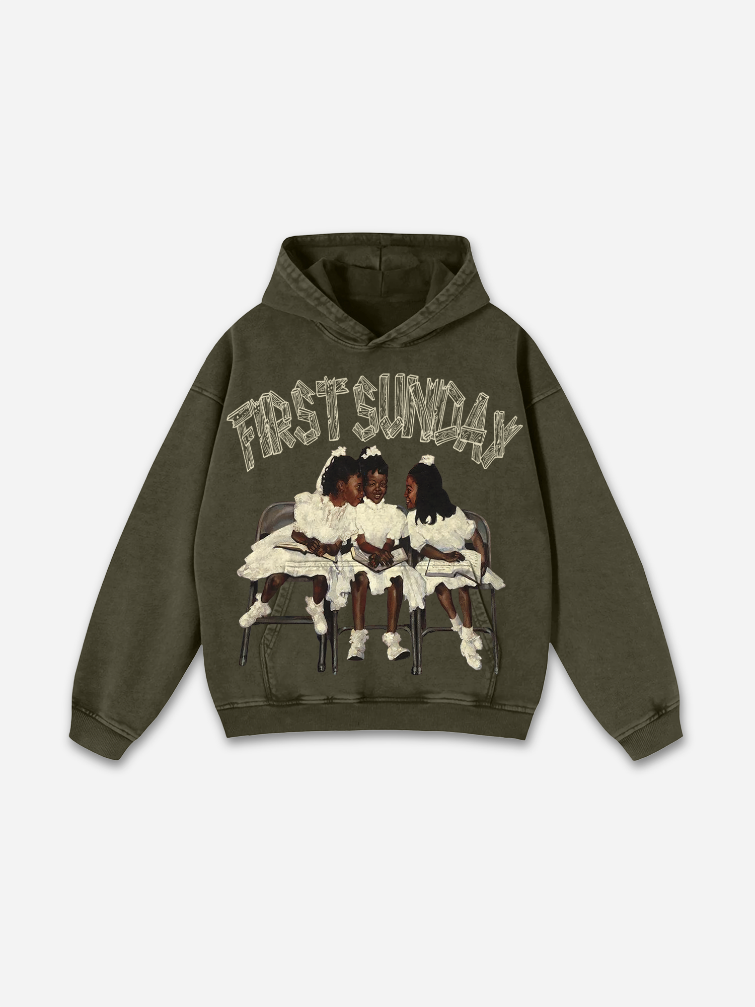 Vintage First Sunday Faith Graphic Acid Washed Oversized Hoodie