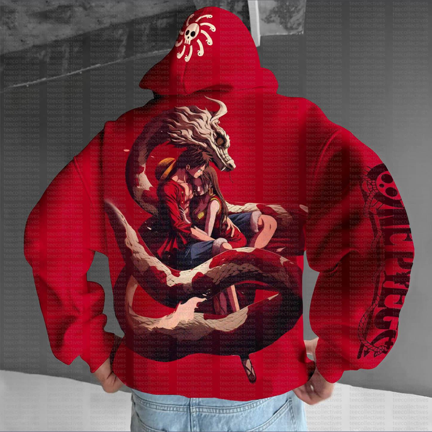 Unisex Anime Print Embroidered Casual Oversized Hoodie