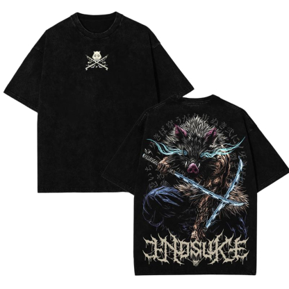 Demon Slayer Unisex Oversize Anime Manga Washed Heavyweight Cotton T-shirt