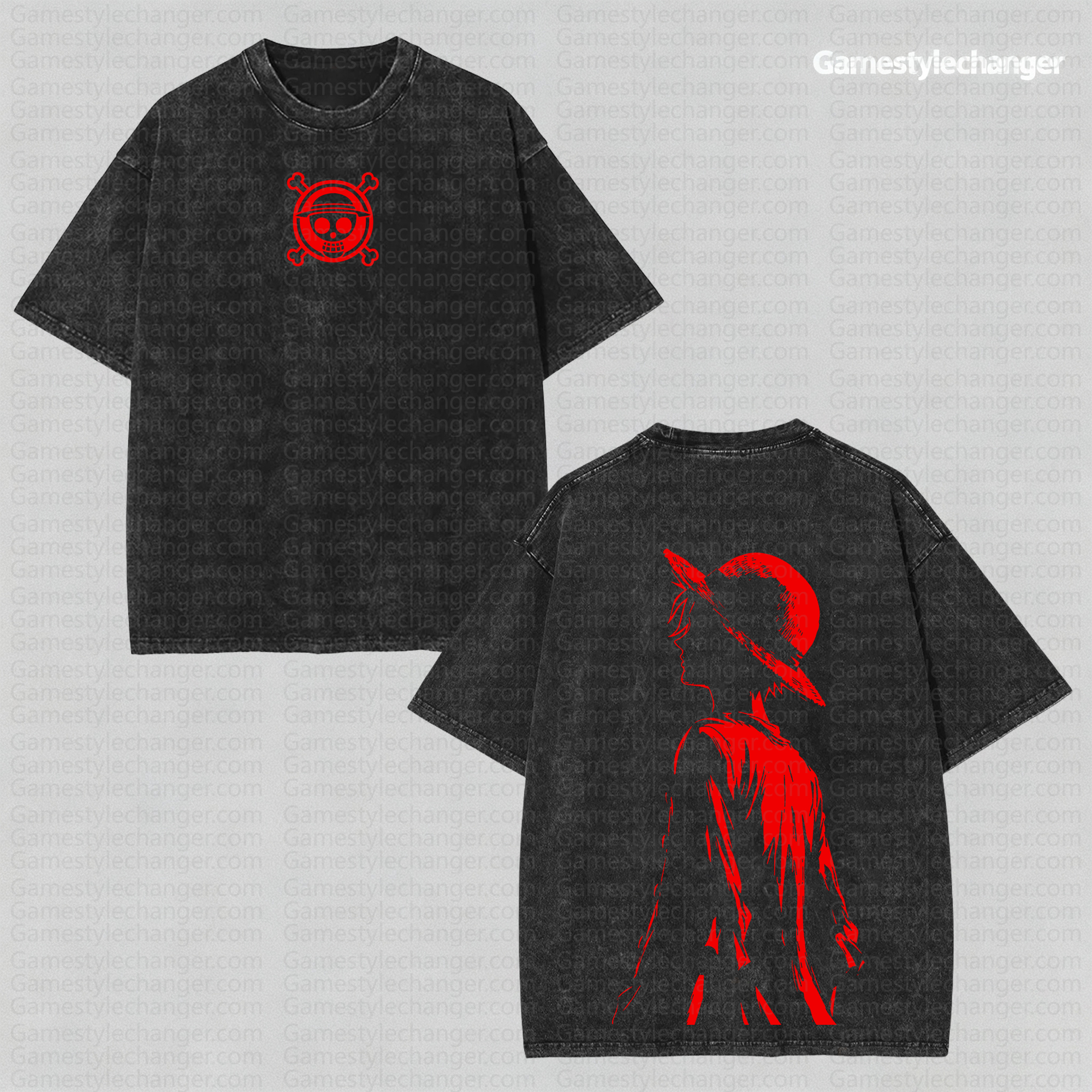 Unisex Anime Style Vintage Washed T-Shirt