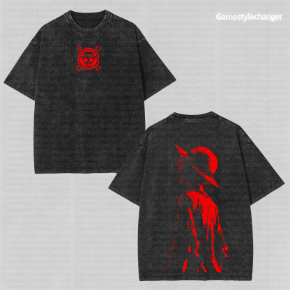 Unisex Anime Style Vintage Washed T-Shirt