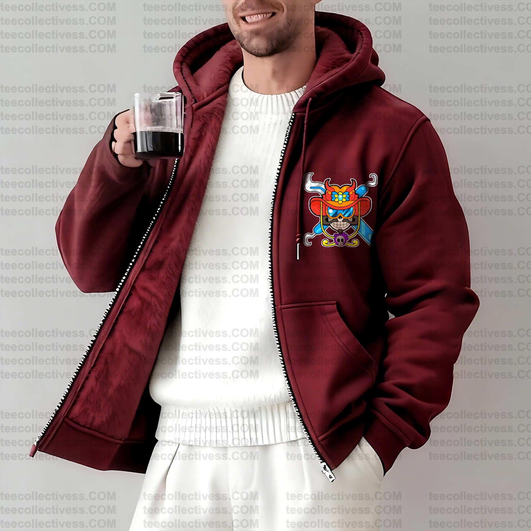 Unisex Graphic Streetwear Vintage Zipper Cardigan Plush Hoodie