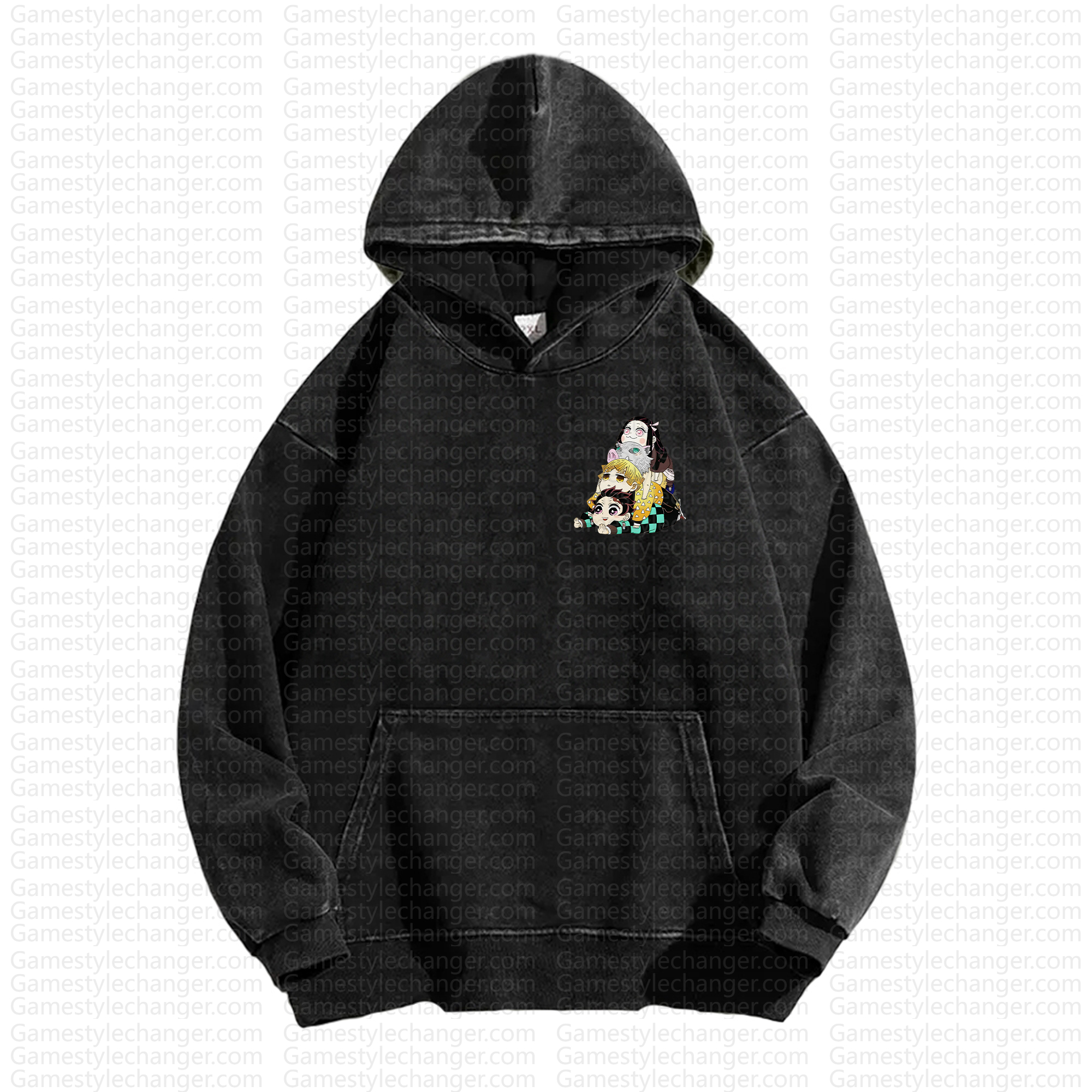 Unisex Anime Graphic Streetwear Vintage Washed Hoodie