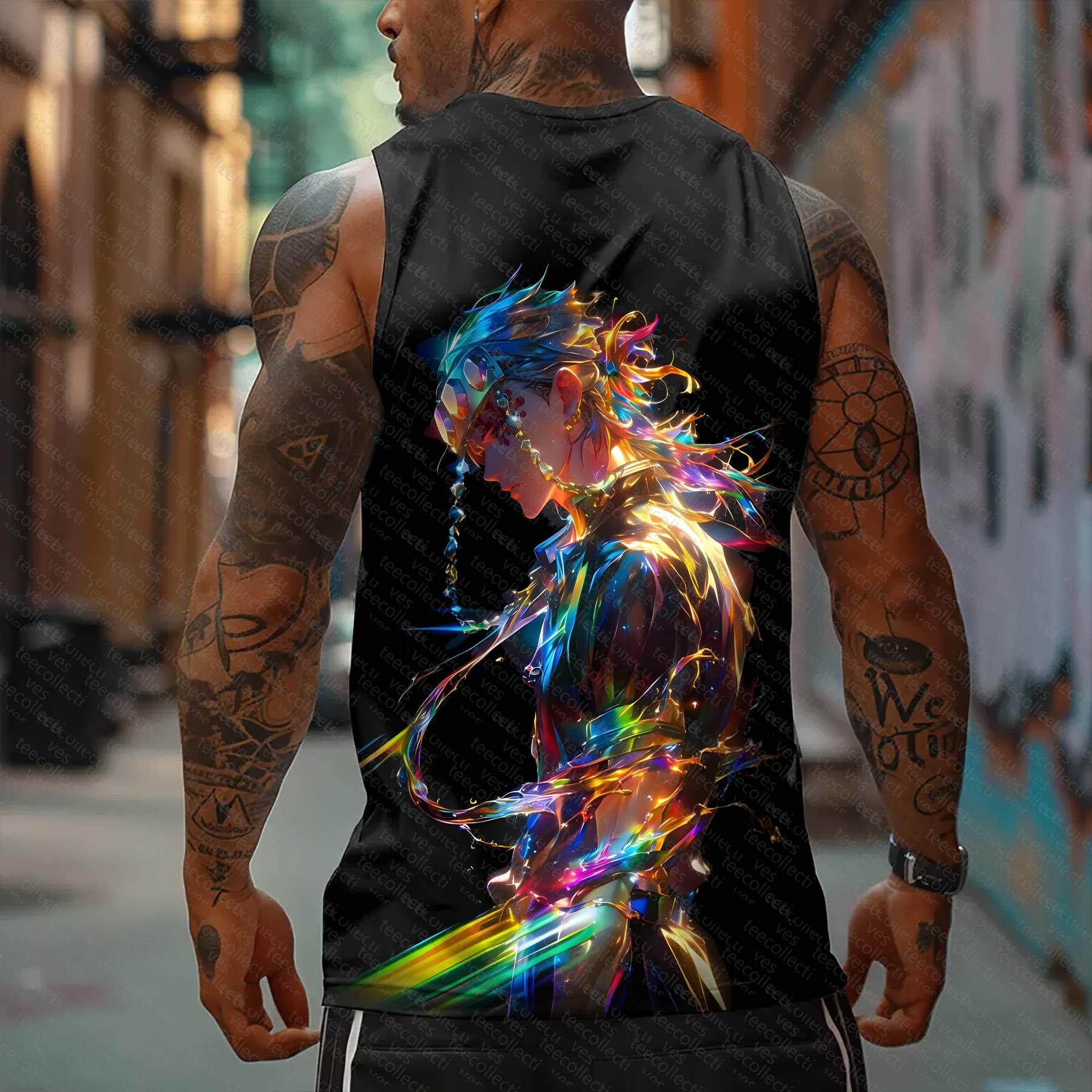 Oversized Anime Print Gym Tank Top