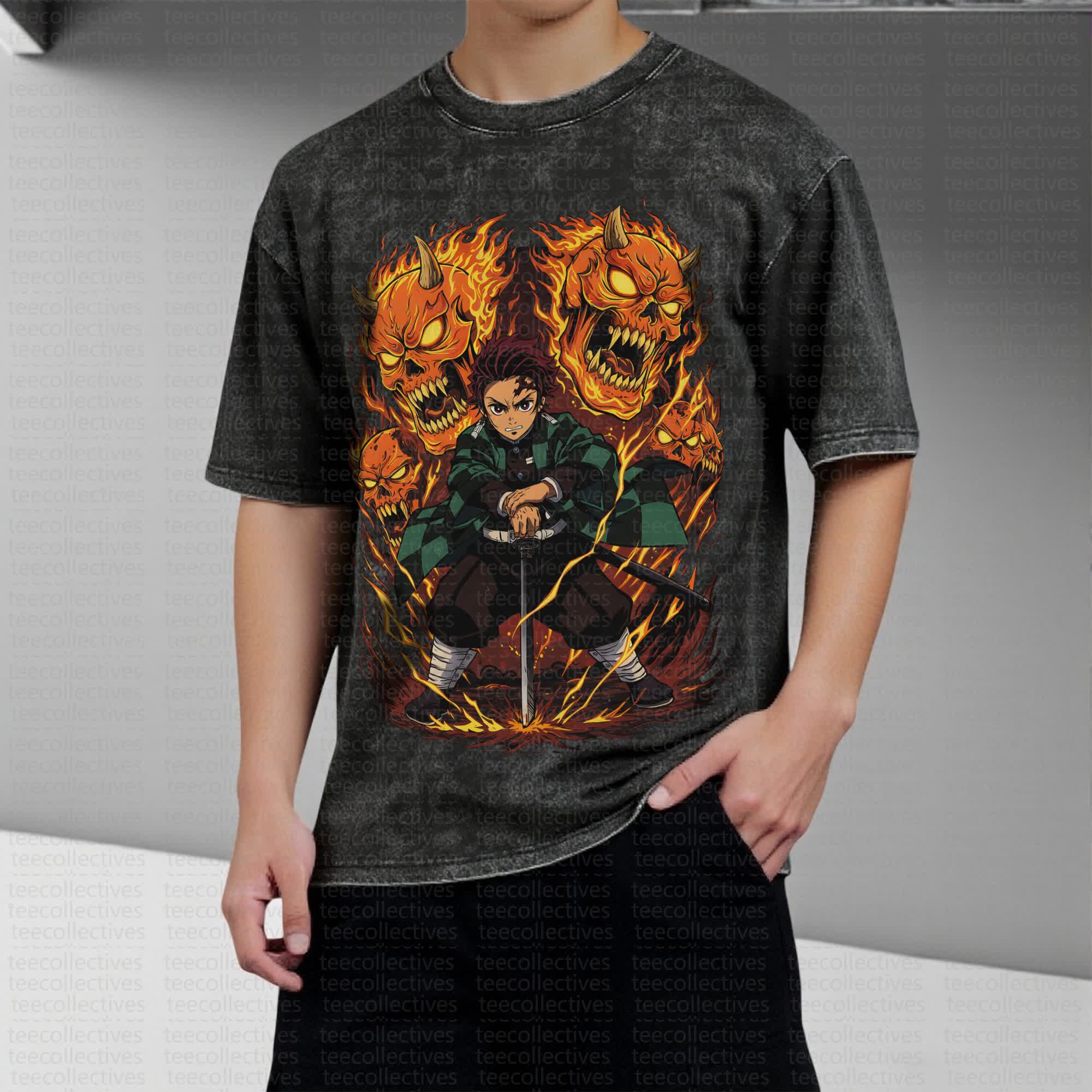 Unisex Anime Inspired Vintage Washed T-Shirt丨Demon Slayer