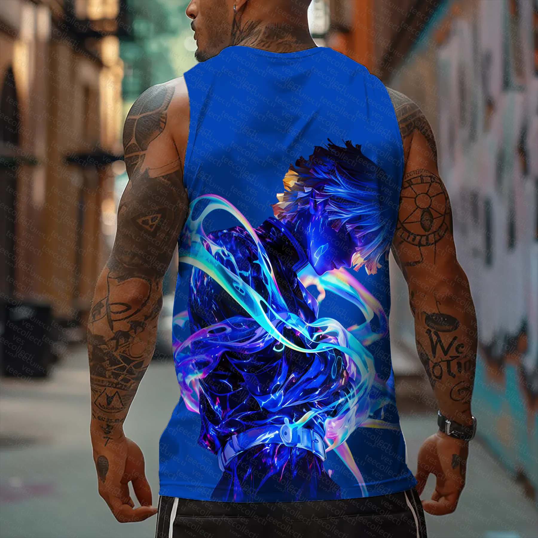 Oversized Anime Print Gym Tank Top