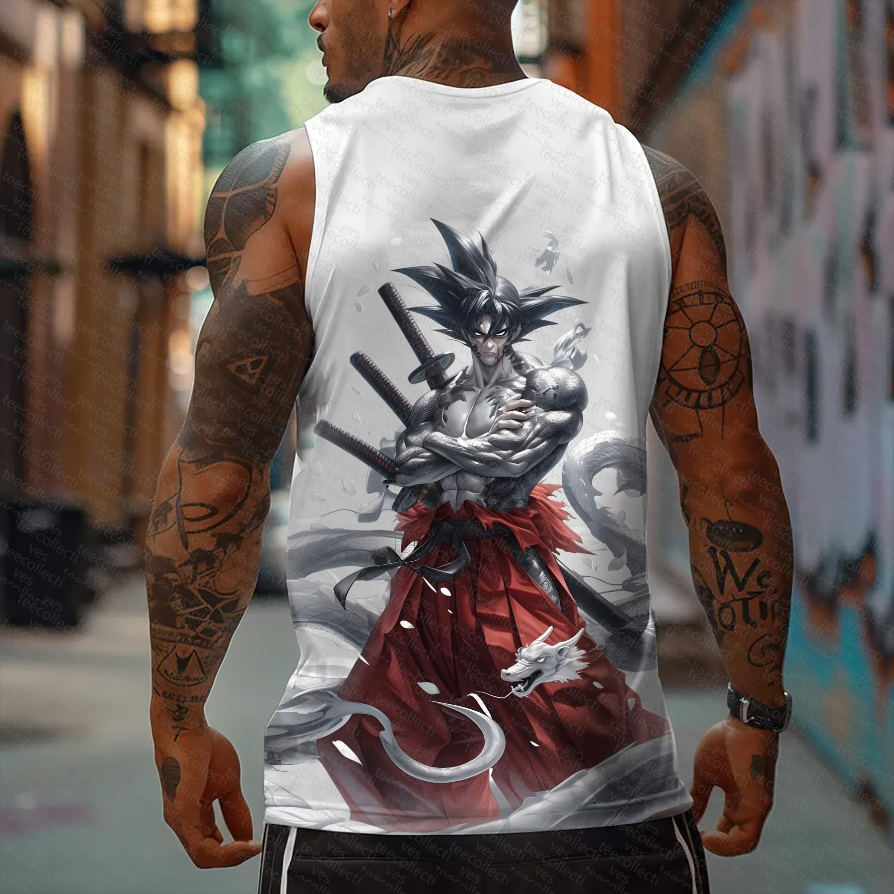 Oversized Anime Print Gym Tank Top