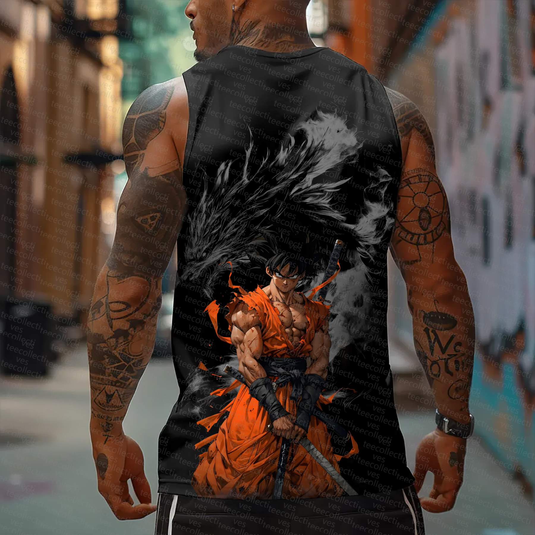 Oversized Anime Print Gym Tank Top