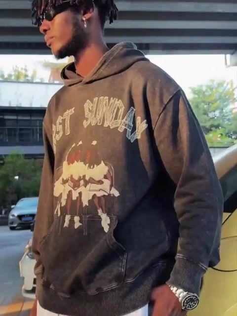 Vintage First Sunday Faith Graphic Acid Washed Oversized Hoodie