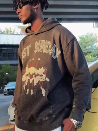 Vintage First Sunday Faith Graphic Acid Washed Oversized Hoodie