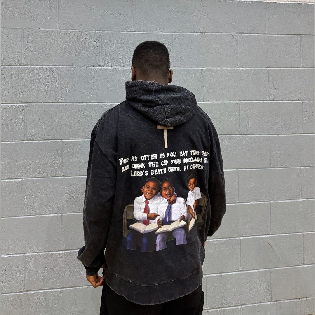 Vintage First Sunday Faith Graphic Acid Washed Oversized Hoodie