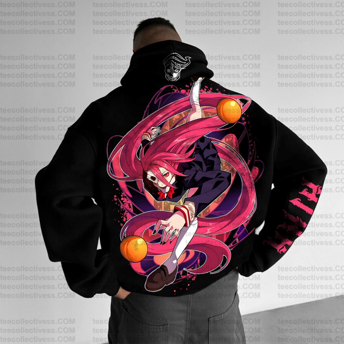 Unisex Anime Print Embroidered Casual Oversized Hoodie