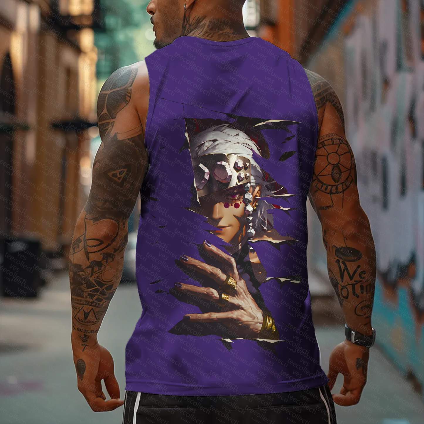 Oversized Anime Print Gym Tank Top