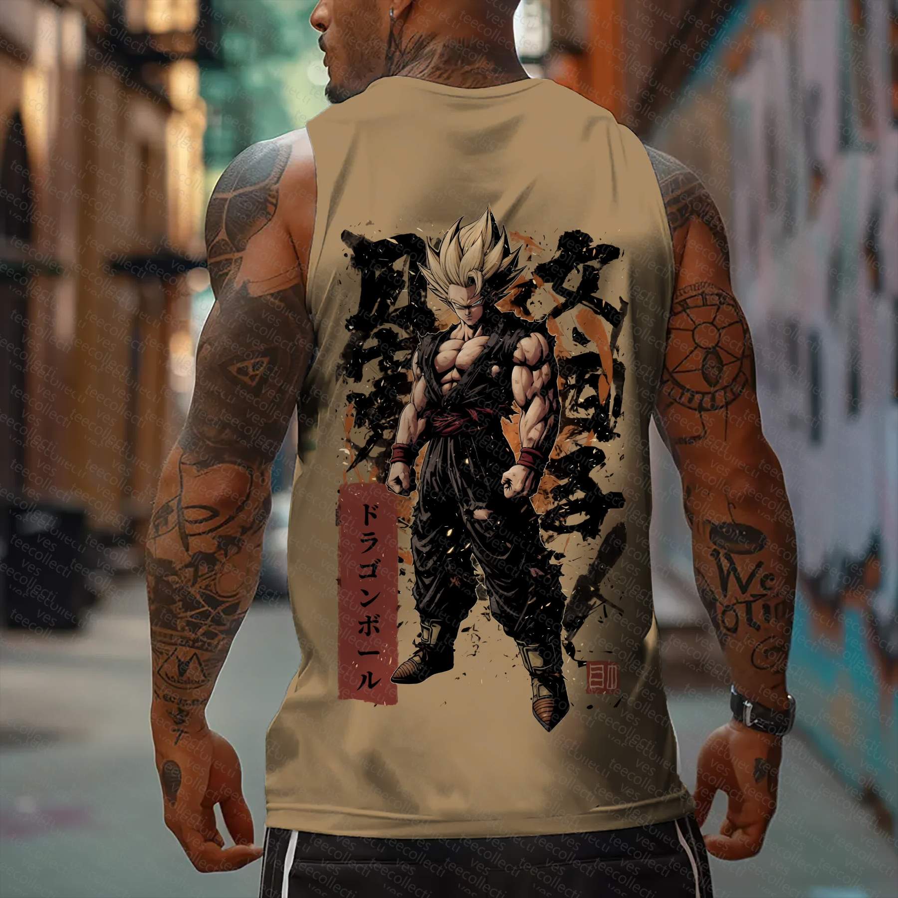 Oversized Anime Print Gym Tank Top