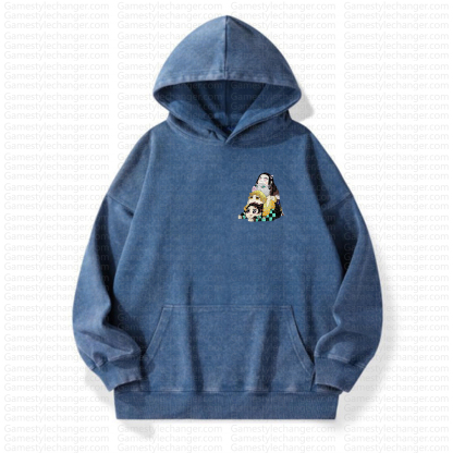 Unisex Anime Graphic Streetwear Vintage Washed Hoodie