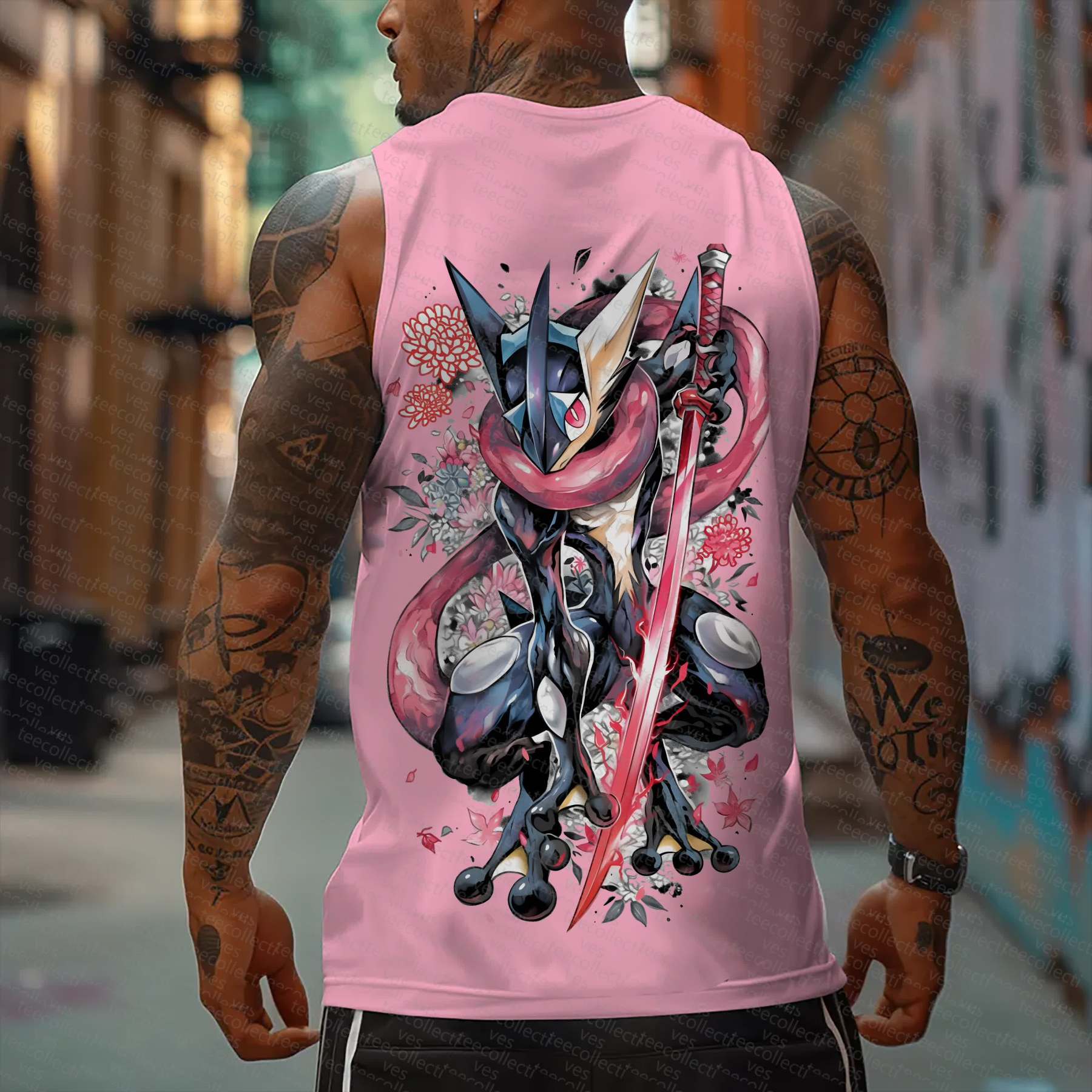 Oversized Anime Print Gym Tank Top
